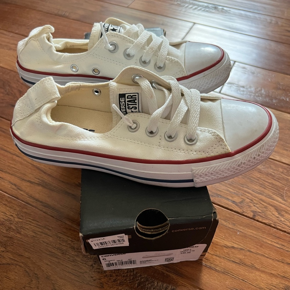 Converse Cream Canvas Sneakers with Red Trim